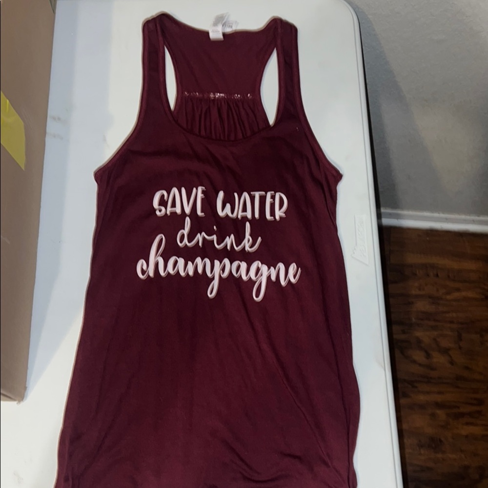 “Save Water Drink Champagne” Maroon Tank Top Bella Canvas